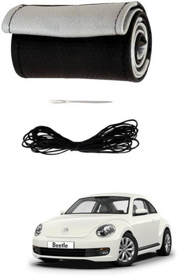 AYW Hand Stiched Steering Cover For Volkswagen Beetle(Black, Silver, Leather)