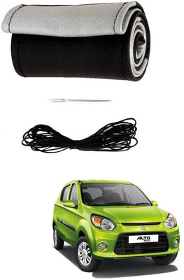AYW Hand Stiched Steering Cover For Maruti Alto 800(Black, Silver, Leather)