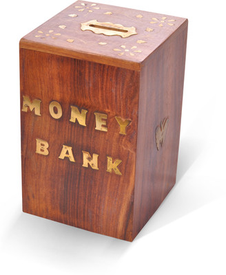 DigiRake Money Bank with Lock | Wooden Piggy Bank | Undiyal Box 8*5*5 Inches Coin Bank(Brown)