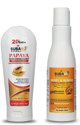 Subaxo Herbal Papaya Face Wash 120 ml And Herbal Honey & Almond Body Lotion 200 ml(2 Items in the set)