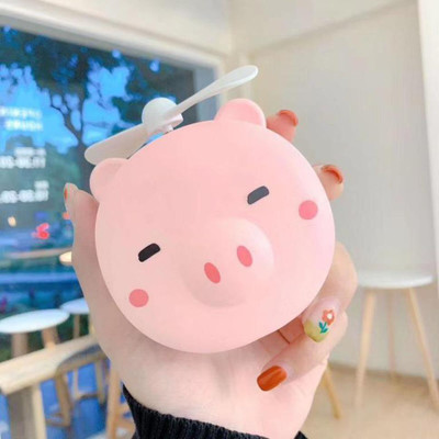 TECHGEAR Small Cute Pig Head Shape Fill Light LED Mirror Fan USB Portable Charging .