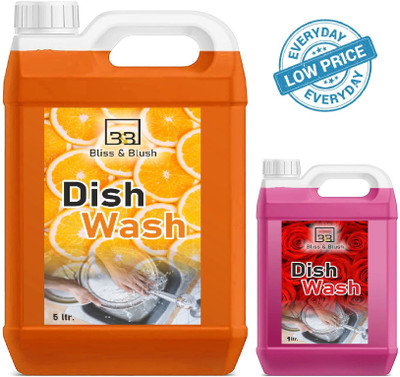 BLISS & BLUSH 5Ltr Orange+1Ltr PinkDishwash with oil & washes off Kitchen Dish Cleaning Gel Dish Cleaning Gel(Orange,Rose, 2 x 3 L)