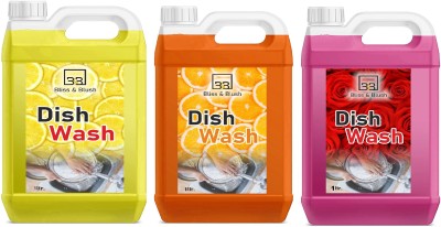 BLISS & BLUSH 1+1+1Ltr pink Dishwash with oil & washes off Kitchen Dish Cleaning Gel 3L Dish Cleaning Gel(lemon,Pink,Orange, 3 x 1 L)