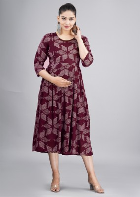 Drashti Textiles Women A-line Maroon Dress