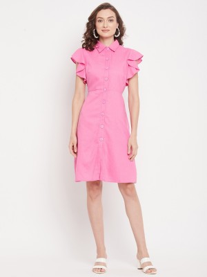 MADAME Women Fit and Flare Pink Dress