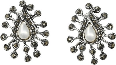 Silverwala 925-92.5 Sterling Silver Stud Earring with Real Marcasite and Pearl Stone Pearl Silver Stud Earring