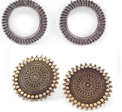 Zoey Combo of 2 Pair of Oxidized Gold & Silver-Plated Circular Studs Earrings Alloy Stud Earring