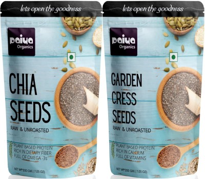 paiya organics 200g Chia Seeds+200g Garden Cress/ Halim / Aliv Seeds Raw & Unroasted Garden Cress Seeds(400 g, Pack of 2)