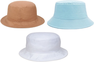 ZACHARIAS Bucket Fishermen Beach Cap Hat(Beige, Skyblue, White, Pack of 3)