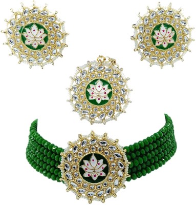 KNIGGHT ANGEL JEWELS Brass, Metal, Dori, Plastic, Alloy Gold-plated Green Jewellery Set(Pack of 1)