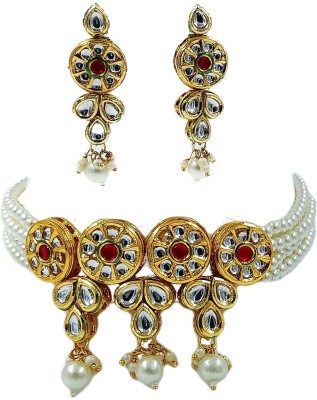 KNIGGHT ANGEL JEWELS Brass, Metal, Dori, Plastic, Alloy Gold-plated White Jewellery Set(Pack of 1)