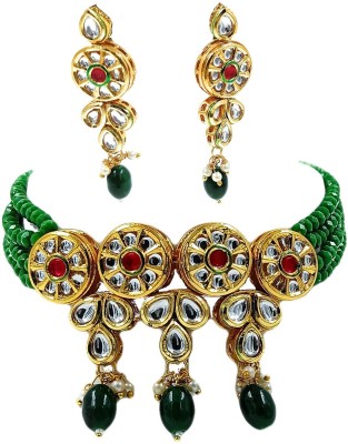 KNIGGHT ANGEL JEWELS Brass, Metal, Dori, Plastic, Alloy Gold-plated Green Jewellery Set(Pack of 1)