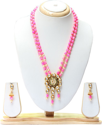 Ethnicking Brass, Copper, Alloy Gold-plated Gold, Pink Jewellery Set(Pack of 1)