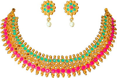 Sheetal Stone, Crystal, Alloy Gold-plated Gold, Red, Green Jewellery Set(Pack of 1)