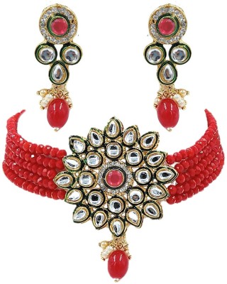 KNIGGHT ANGEL JEWELS Brass, Metal, Dori, Plastic, Alloy Gold-plated Red Jewellery Set(Pack of 1)