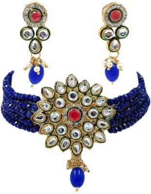 KNIGGHT ANGEL JEWELS Brass, Metal, Dori, Plastic, Alloy Gold-plated Blue Jewellery Set(Pack of 1)