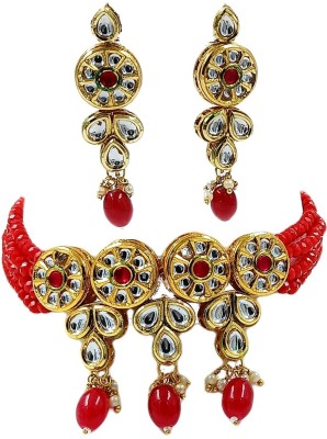 KNIGGHT ANGEL JEWELS Brass, Metal, Dori, Plastic, Alloy Gold-plated Red Jewellery Set(Pack of 1)