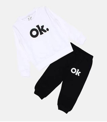 BABU TABU ENTERPRSIS Baby Boys & Baby Girls Party(Festive) T-shirt Pant(WHITE, BLACK)