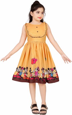 Tinyworld Indi Baby Girls Midi/Knee Length Casual Dress(Orange, Sleeveless)