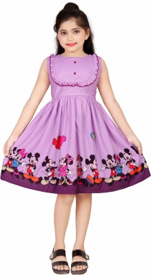 Tinyworld Indi Girls Midi/Knee Length Casual Dress(Purple, Sleeveless)