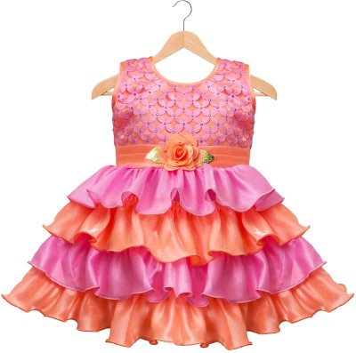 Mahzabin Dress Baby Girls Midi/Knee Length Festive/Wedding Dress(Pink, Sleeveless)