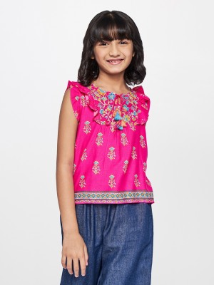 GLOBAL DESI Girls Casual Viscose A-line Top(Pink, Pack of 1)