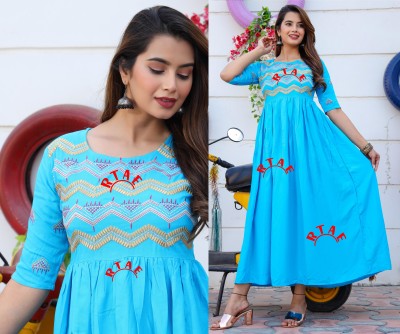 RTAE Women Embroidered Gown Kurta(Light Blue)