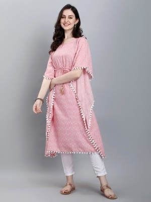 Teesta Fashion Women Printed Kaftan Kurta(Pink)