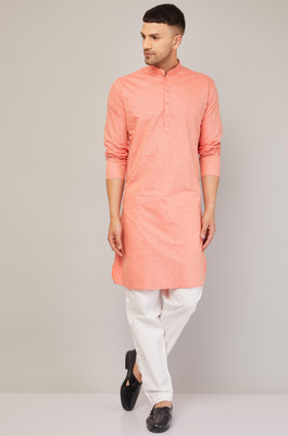 LOUIS MONARCH Men Solid Straight Kurta(Orange)