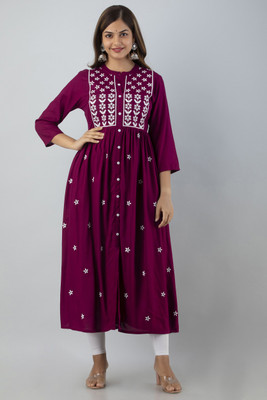 ANANDITA Women Embroidered Anarkali Kurta(Purple)