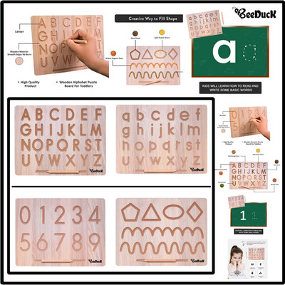 BeeDuck Combo Of 2 Learning Board English Capital&Small Alphabet and Number&Patten Board(Brown)
