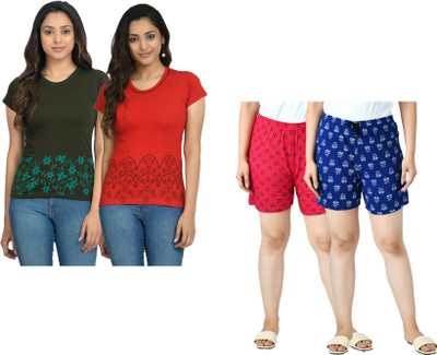 Indistar Women Printed Multicolor Top & Shorts Set