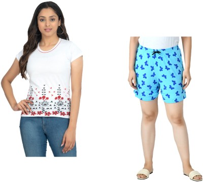 KAVYA Women Printed Multicolor Top & Shorts Set