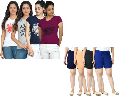 KAVYA Women Printed Multicolor Top & Shorts Set