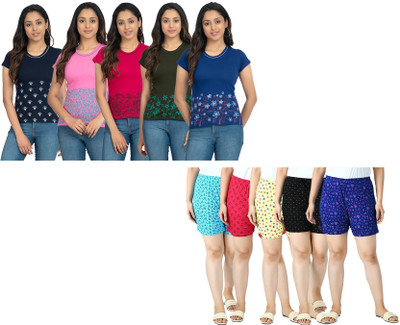 IndiWeaves Women Printed Multicolor Top & Shorts Set