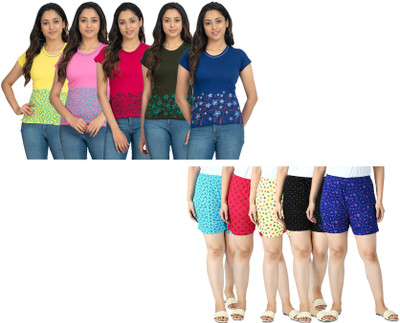 Indistar Women Printed Multicolor Top & Shorts Set