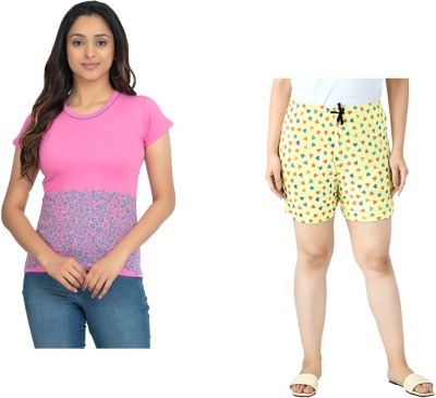 IndiWeaves Women Printed Multicolor Top & Shorts Set