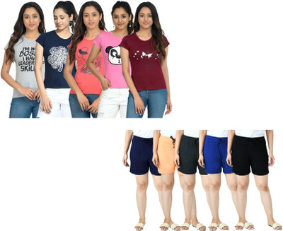 Indistar Women Printed Multicolor Top & Shorts Set