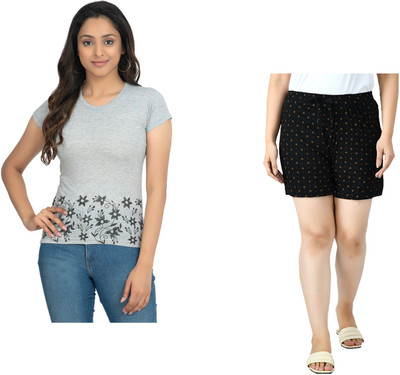 KAVYA Women Floral Print Multicolor Top & Shorts Set