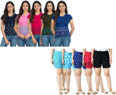 IndiWeaves Women Printed Multicolor Top & Shorts Set