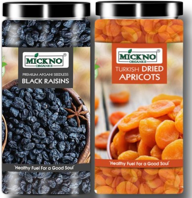 mickno organics Combo Turkish Dried Apricots & Black Raisins Seedless Dry fruit - (200g Each) Apricots, Raisins(2 x 200 g)