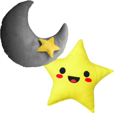 PICKKART Polyester Fibre Smiley Baby Pillow Pack of 2(Yellow, Grey)