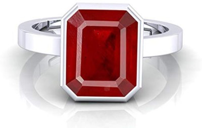 DINJEWEL 14.32 Carat- 15.25 Ratti Natural AA++ Manik Certified Ruby Silver Plated Metal Ruby Silver Plated Ring