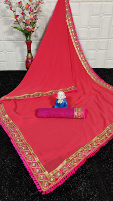 Arpita Fashion Self Design, Solid/Plain Bollywood Georgette Saree(Pink)