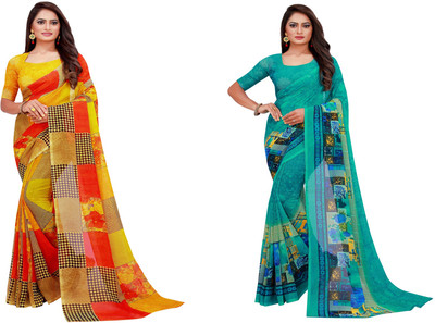Saadhvi Printed Daily Wear Georgette Saree(Pack of 2, Multicolor)