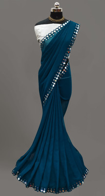 Vivan Fab Self Design, Embellished Bollywood Georgette, Silk Blend Saree(Multicolor)