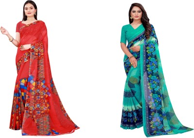 Samai Printed Daily Wear Georgette Saree(Pack of 2, Brown)