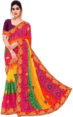 Jhilmil Fashion Printed Bandhani Georgette Saree(Multicolor)