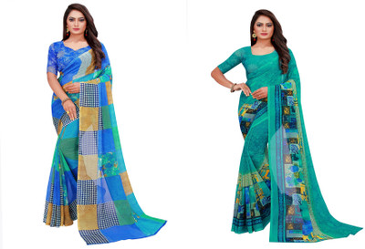 Saadhvi Printed Daily Wear Georgette Saree(Pack of 2, Multicolor)