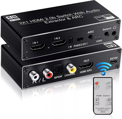 microware 2x1 HDMI 2.0b Switcher with Audio Extractor and ARC, Support 4k@60Hz, RBG 8:8:8 Media Streaming Device(Black)